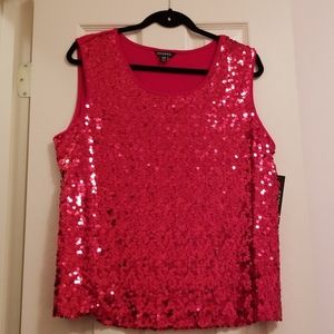Red sequined holiday top. Bright!